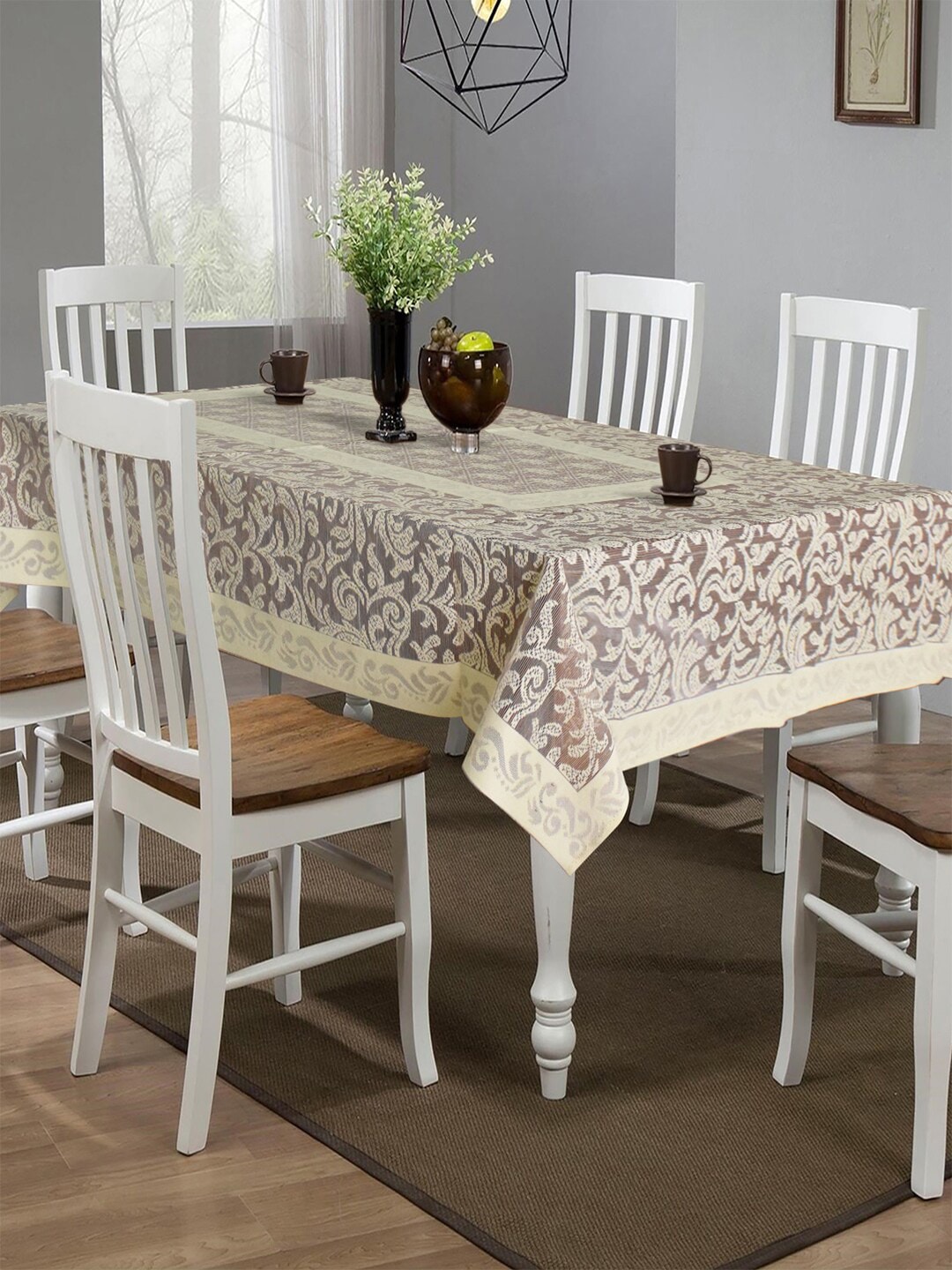 Kuber Industries Maroon & Cream 6-Seater Leaf Design Cotton Table Cover Price in India
