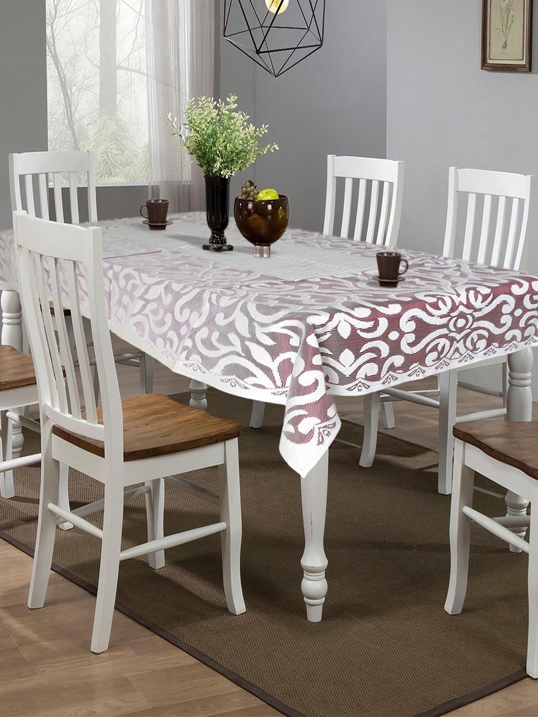 Kuber Industries Maroon & White Printed Cotton 6 Seater Dining Table Cover Price in India