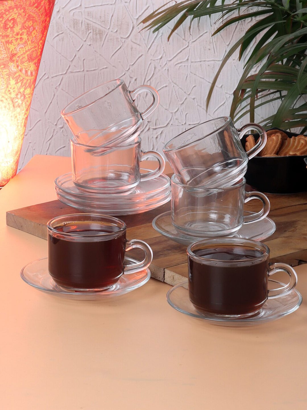 ceradeco Set Of 12 Transparent Solid Glass Transparent Cups and Saucers Price in India