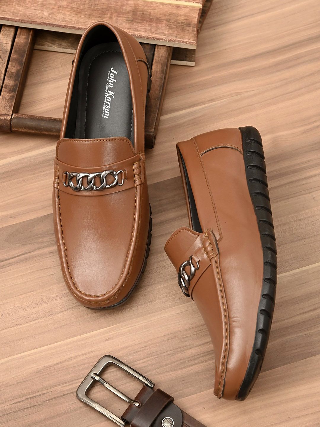 John Karsun Men Tan Colourblocked Loafers