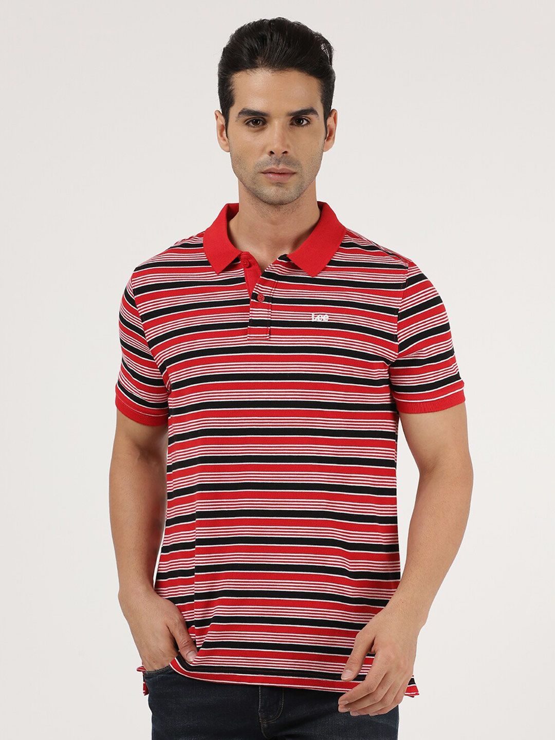 Lee Men Blue Striped Polo Collar Slim Fit T-shirt