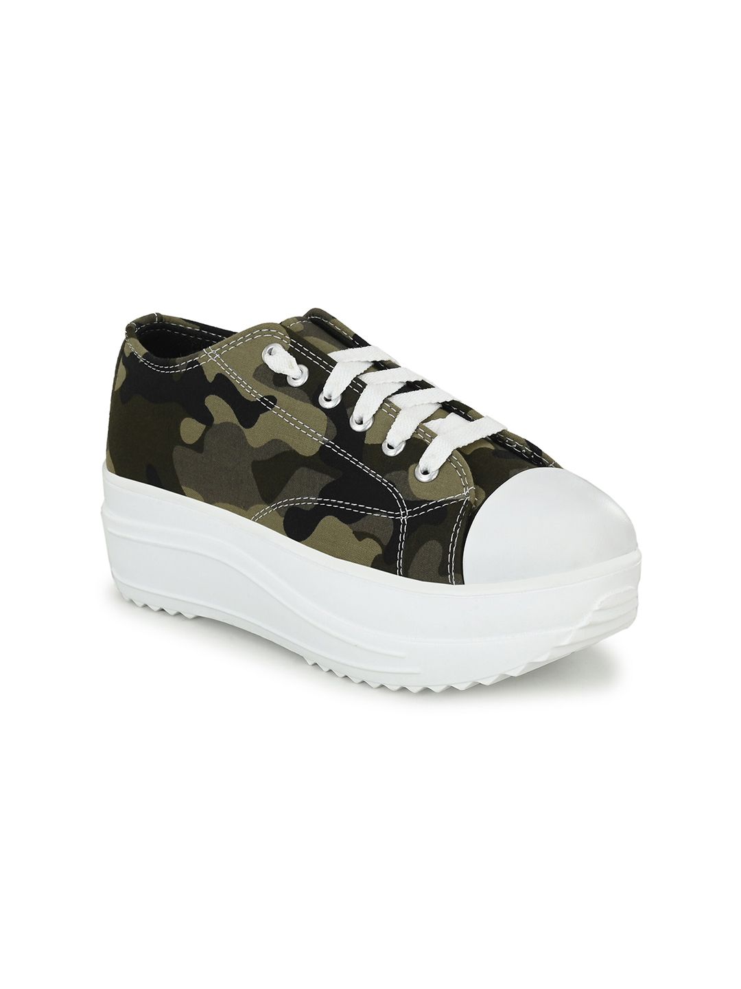 El Paso Women Khaki Camouflage Printed Sneakers Price in India