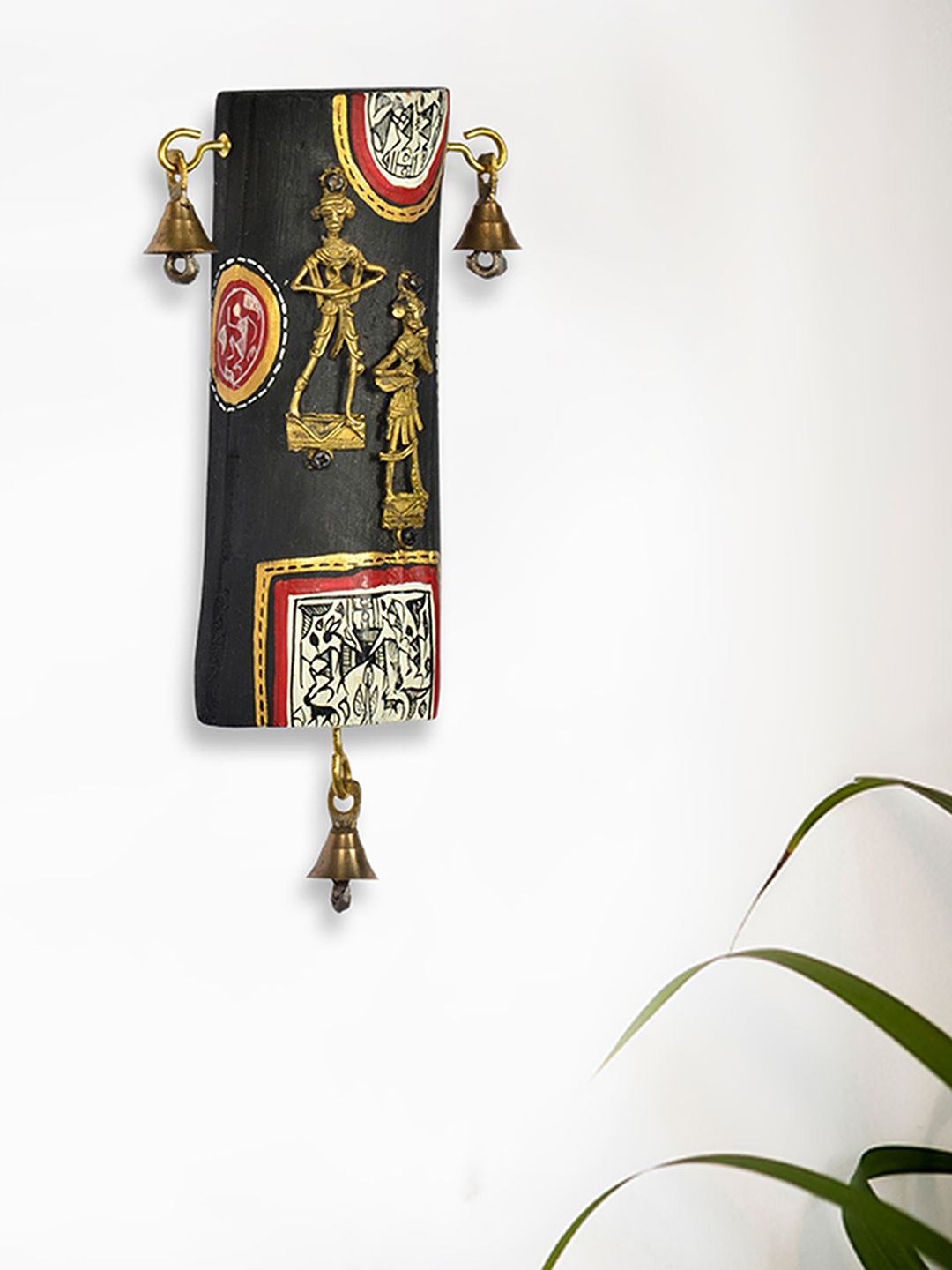 ExclusiveLane Dhokra & Warli Handpainted Natural Wooden Wall Hanging Price in India