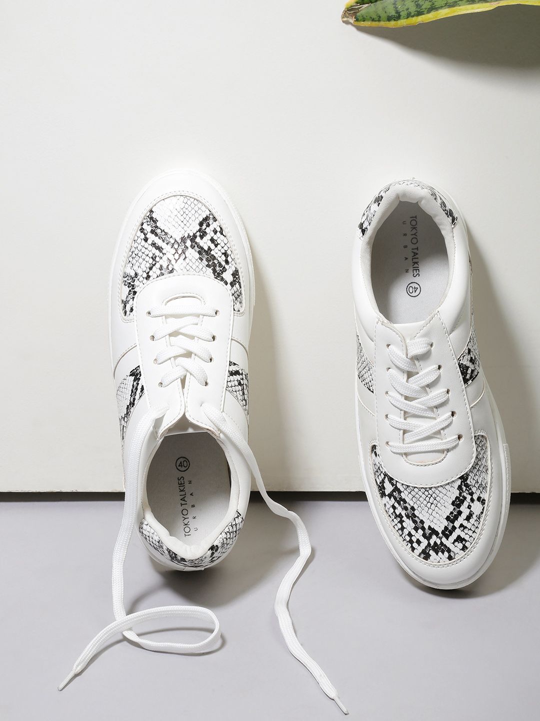 Tokyo Talkies Women White Animal Skin Printed PU Sneakers Price in India