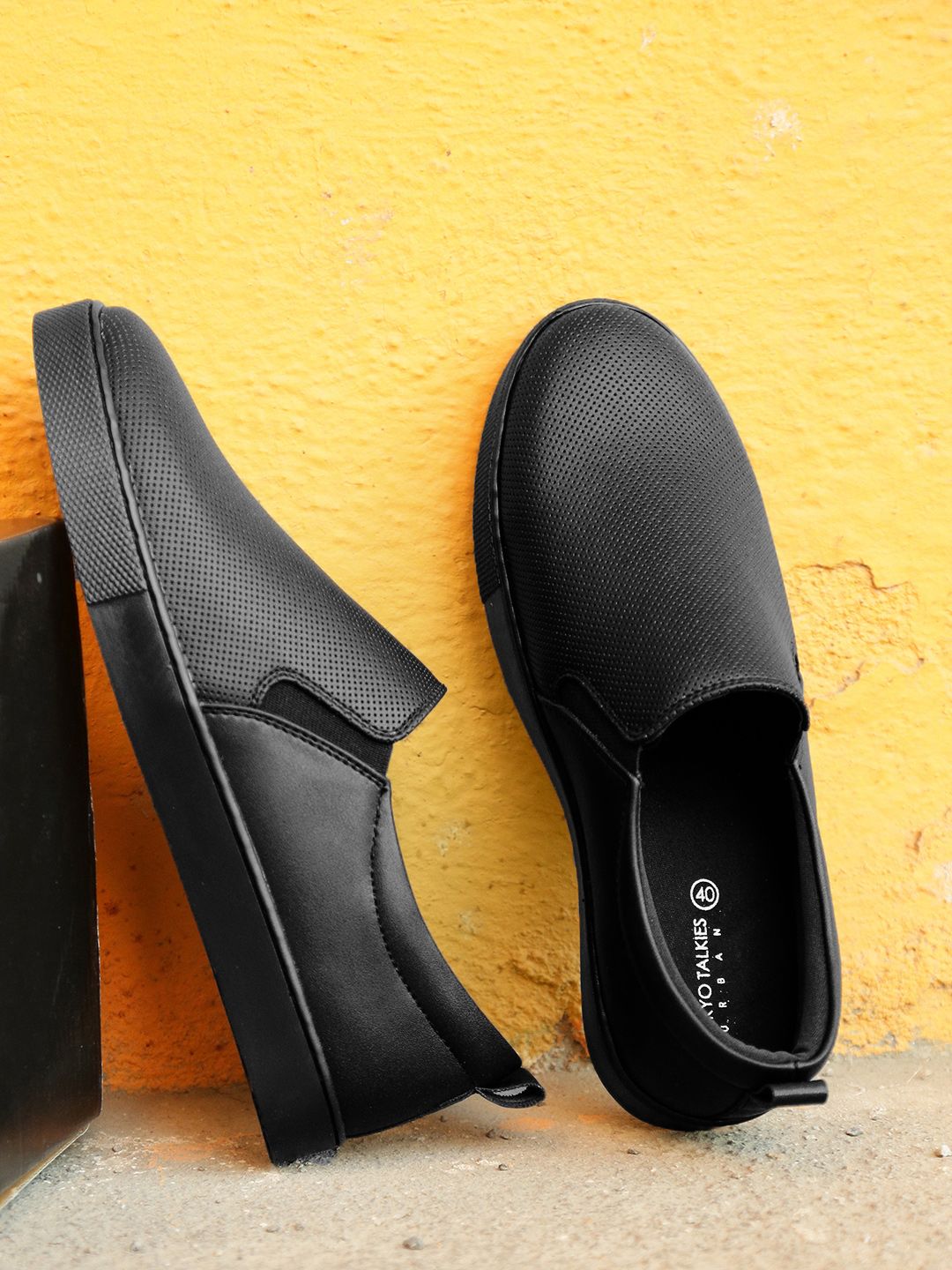 Tokyo Talkies Women Black Textured PU Slip-On Sneaker Price in India