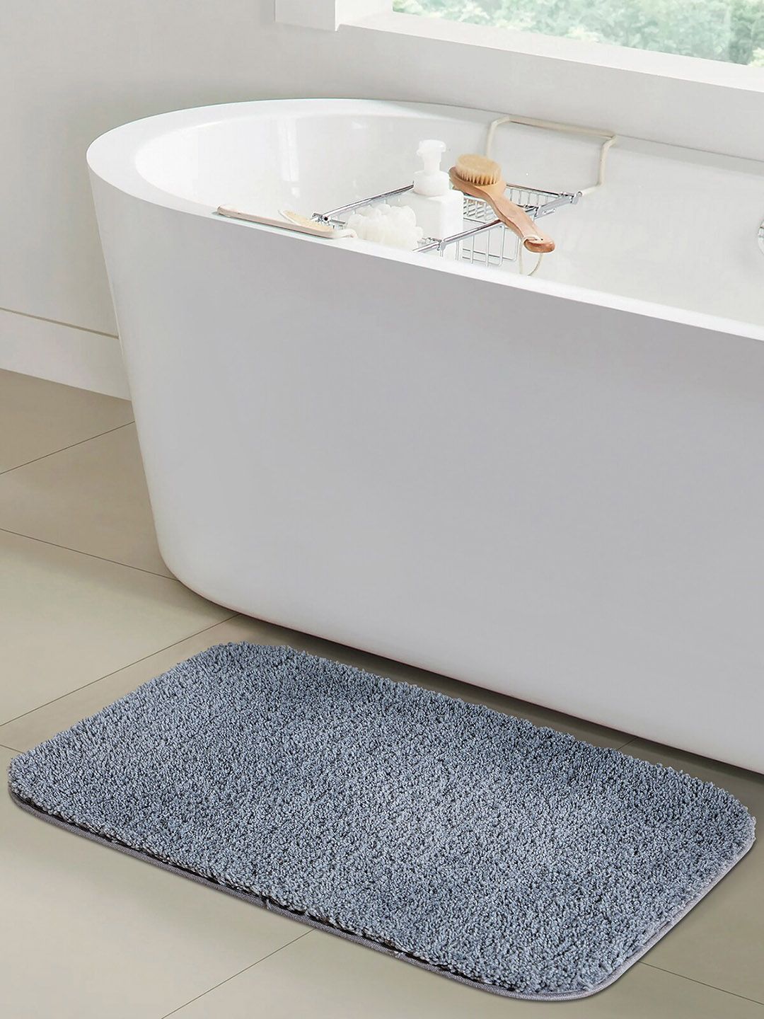 OBSESSIONS Grey Solid 1400GSM Anti-Skid Bath Rug Price in India