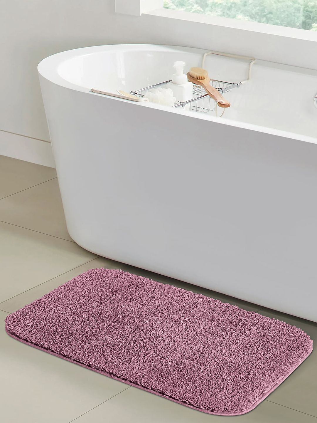 OBSESSIONS Pink Solid 1400 GSM Anti-Skid Bath Rug Price in India