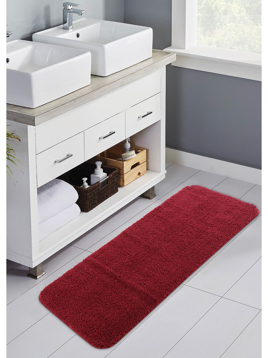 OBSESSIONS Maroon Self-Design1400 GSM Polyester Anti-Slip Bath Rug Price in India