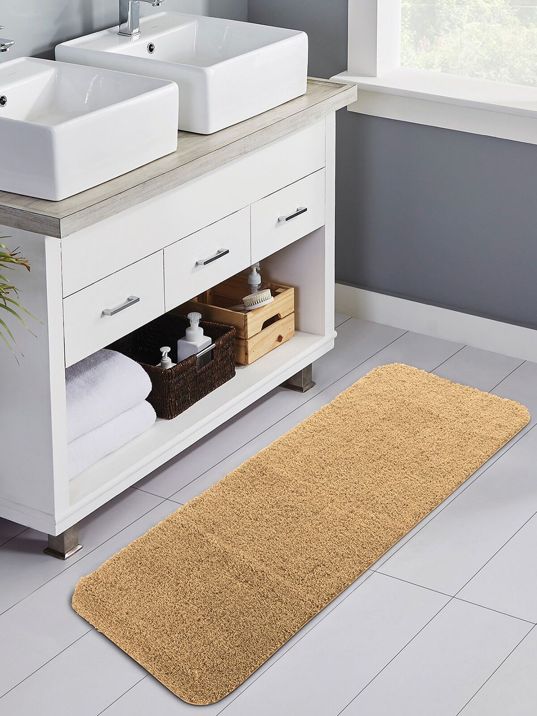 OBSESSIONS Tan Brown Solid 1400 GSM Anti-skid  Bath Rugs Price in India