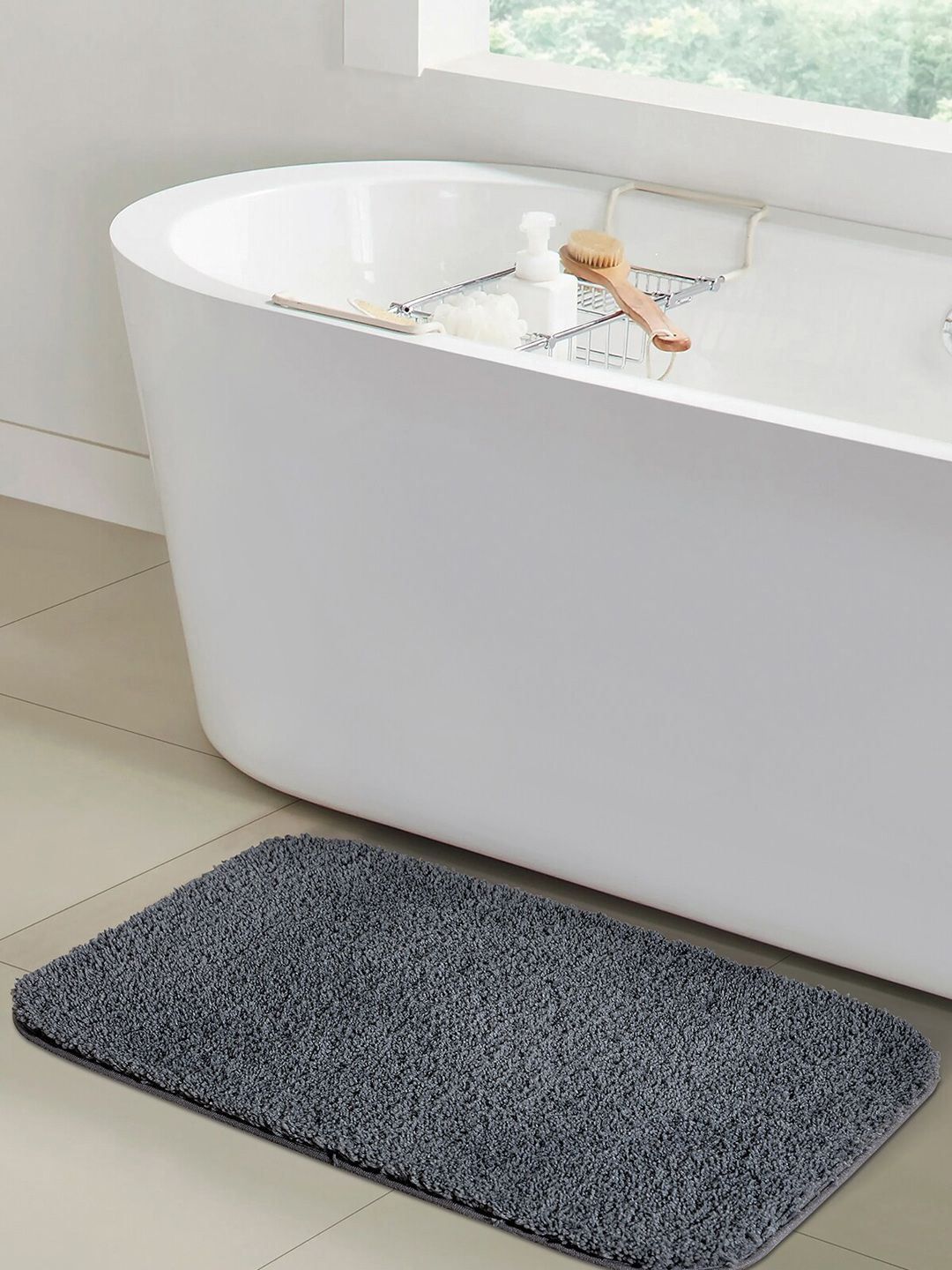 OBSESSIONS Grey Solid 1400 GSM Anti-Skid Bath Rug Price in India