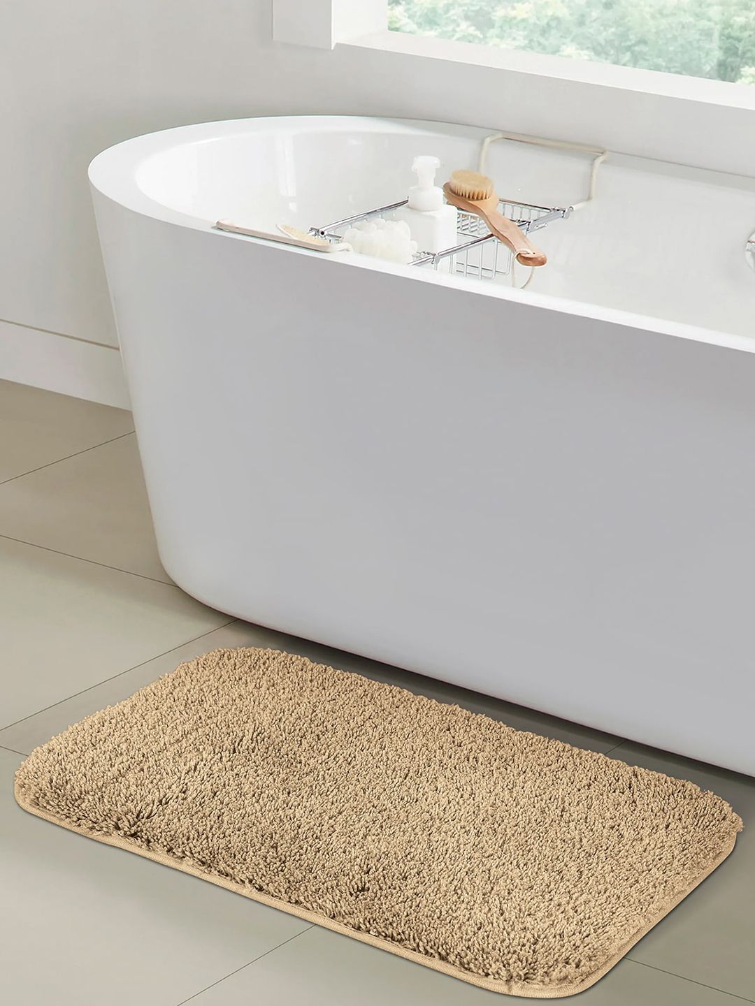OBSESSIONS Beige Colored Solid 1400 GSM Bath Rugs Price in India