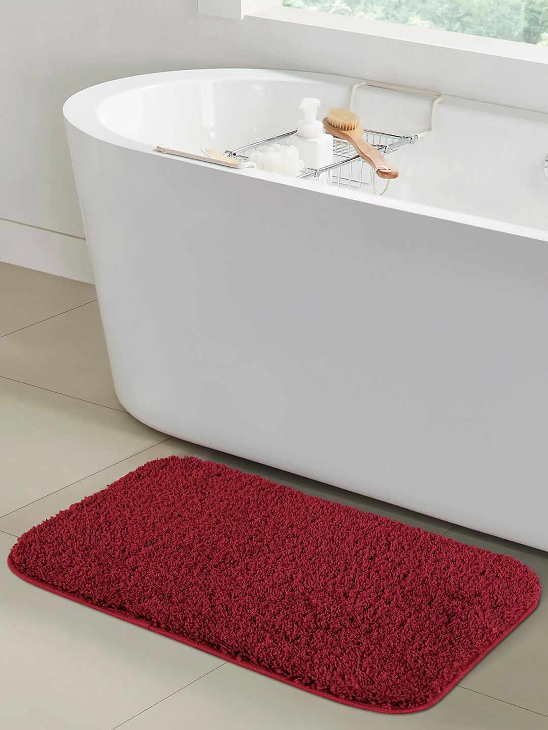 OBSESSIONS Burgundy Solid 1400 GSM Anti-Skid Bath Rug Price in India