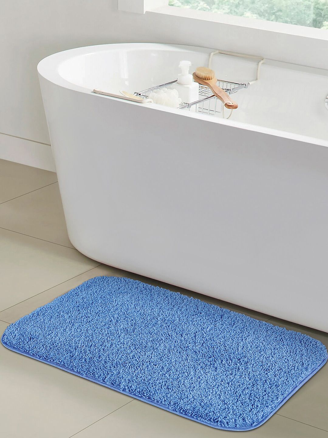 OBSESSIONS Blue Solid 1400 GSM Anti-skid Bath Rugs Price in India