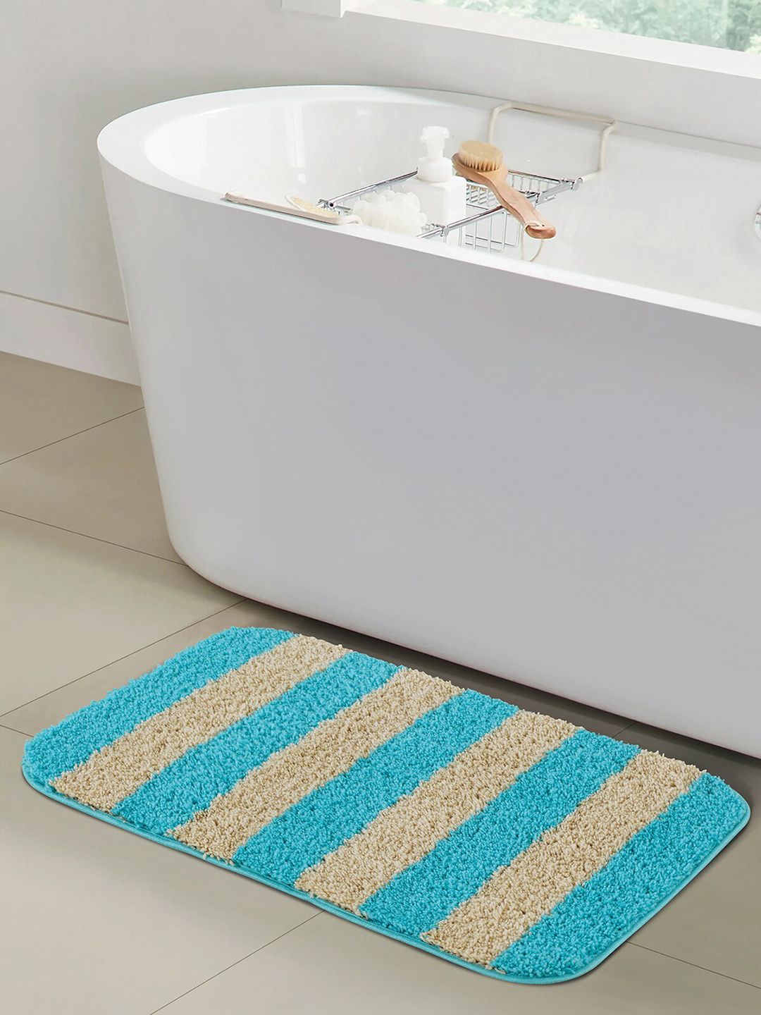OBSESSIONS Blue & Grey Striped 1400 GSM Bath Rugs Price in India