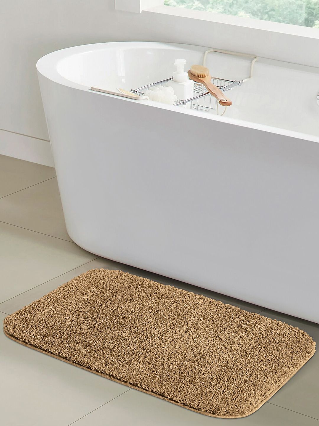 OBSESSIONS Camel Brown Solid 1400GSM Anti-Skid Bath Rug Price in India