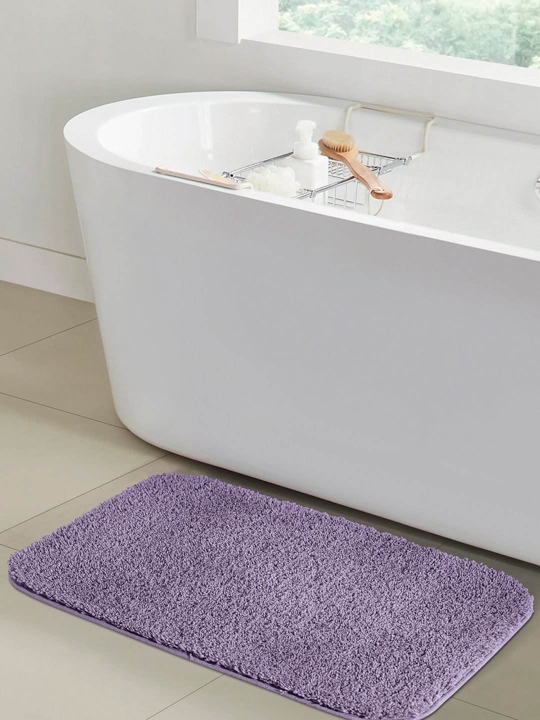 OBSESSIONS Mauve Purple Solid 1400 GSM Anti-Skid Bath Rugs Price in India