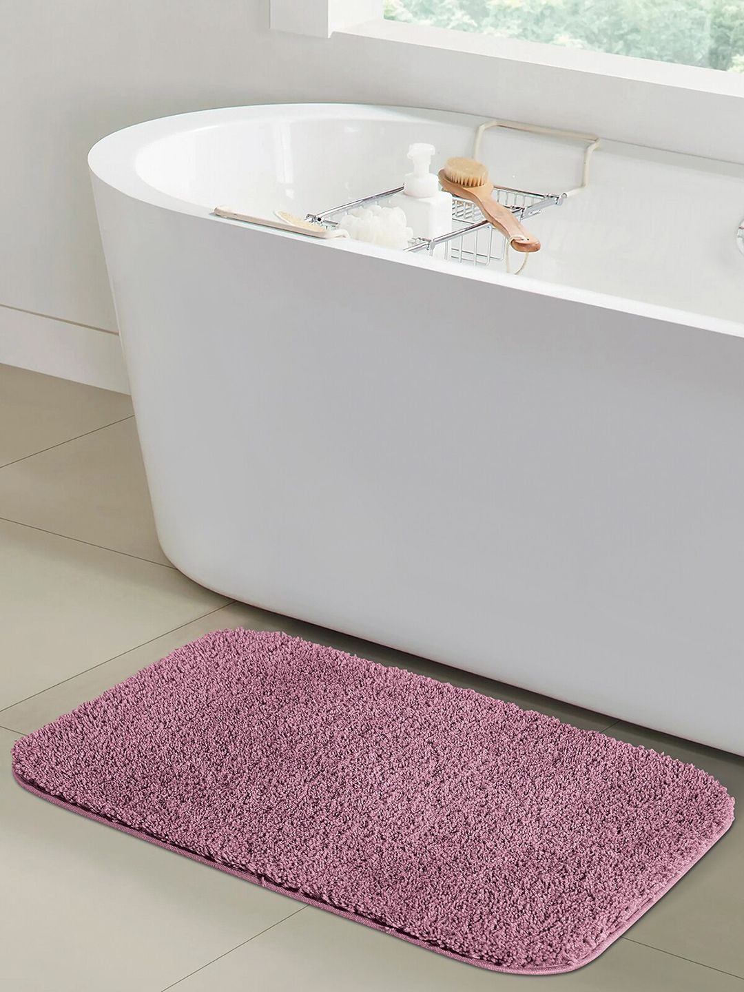 OBSESSIONS Onion Pink Solid 1400 GSM Anti-skid Polyester Bath Rug Price in India