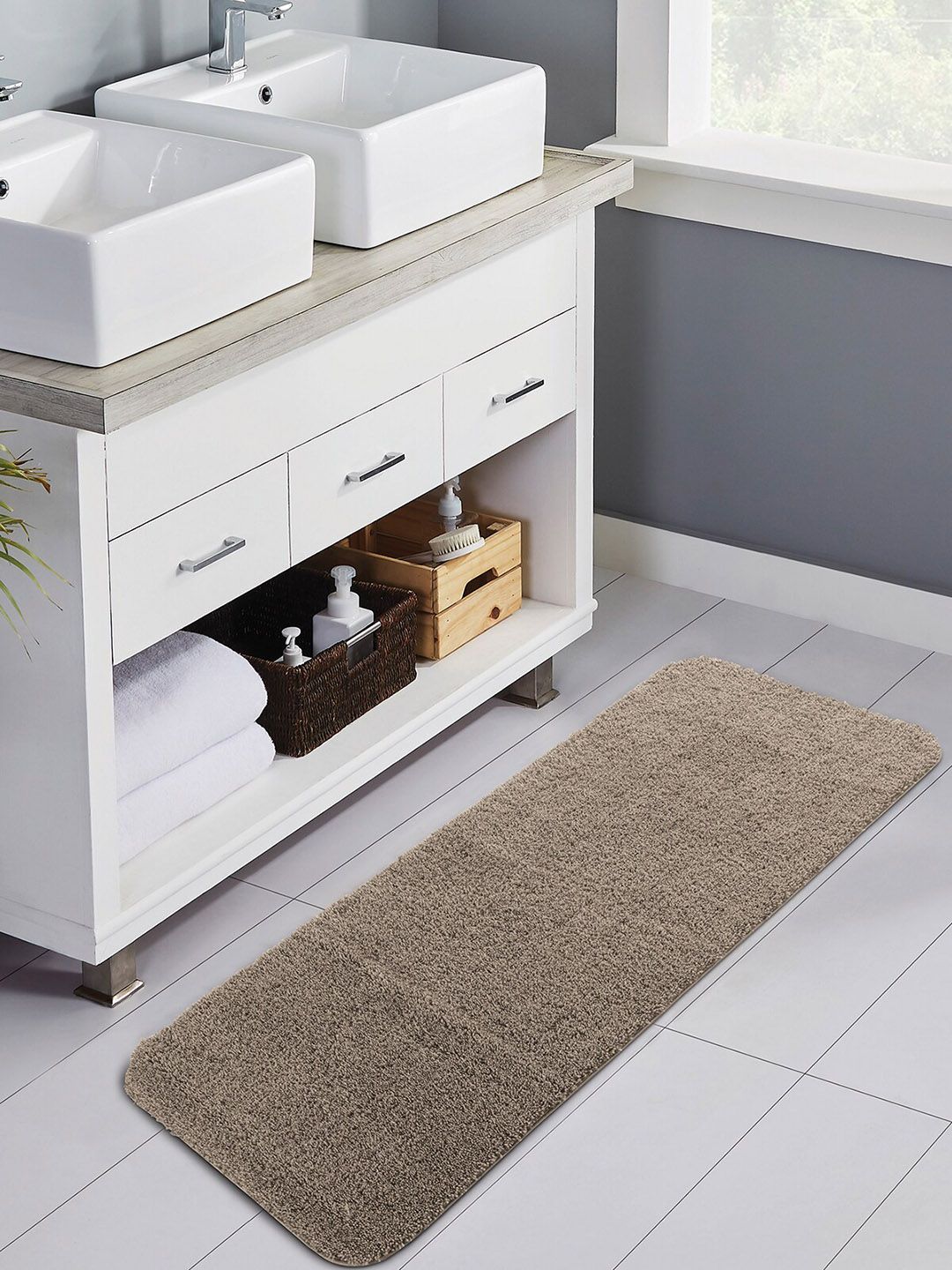 OBSESSIONS Taupe Self Design 1400 GSM Anti Skid Bath Rug Price in India