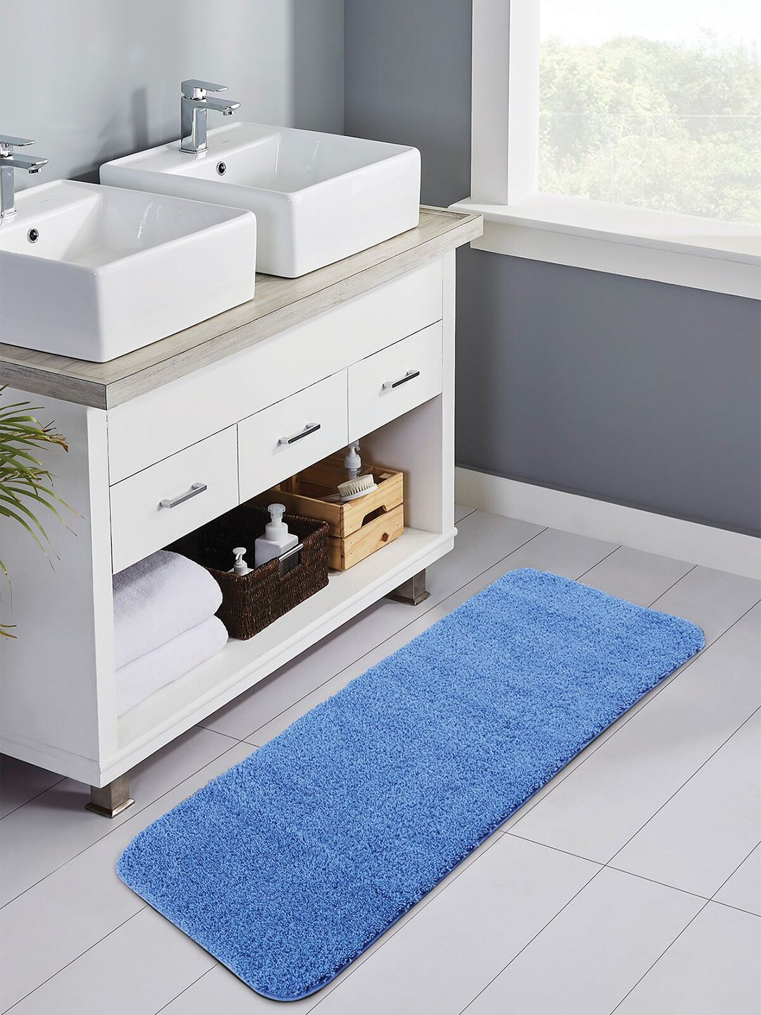 OBSESSIONS Blue Solid 1400 GSM Anti-skid Bath Rugs Price in India