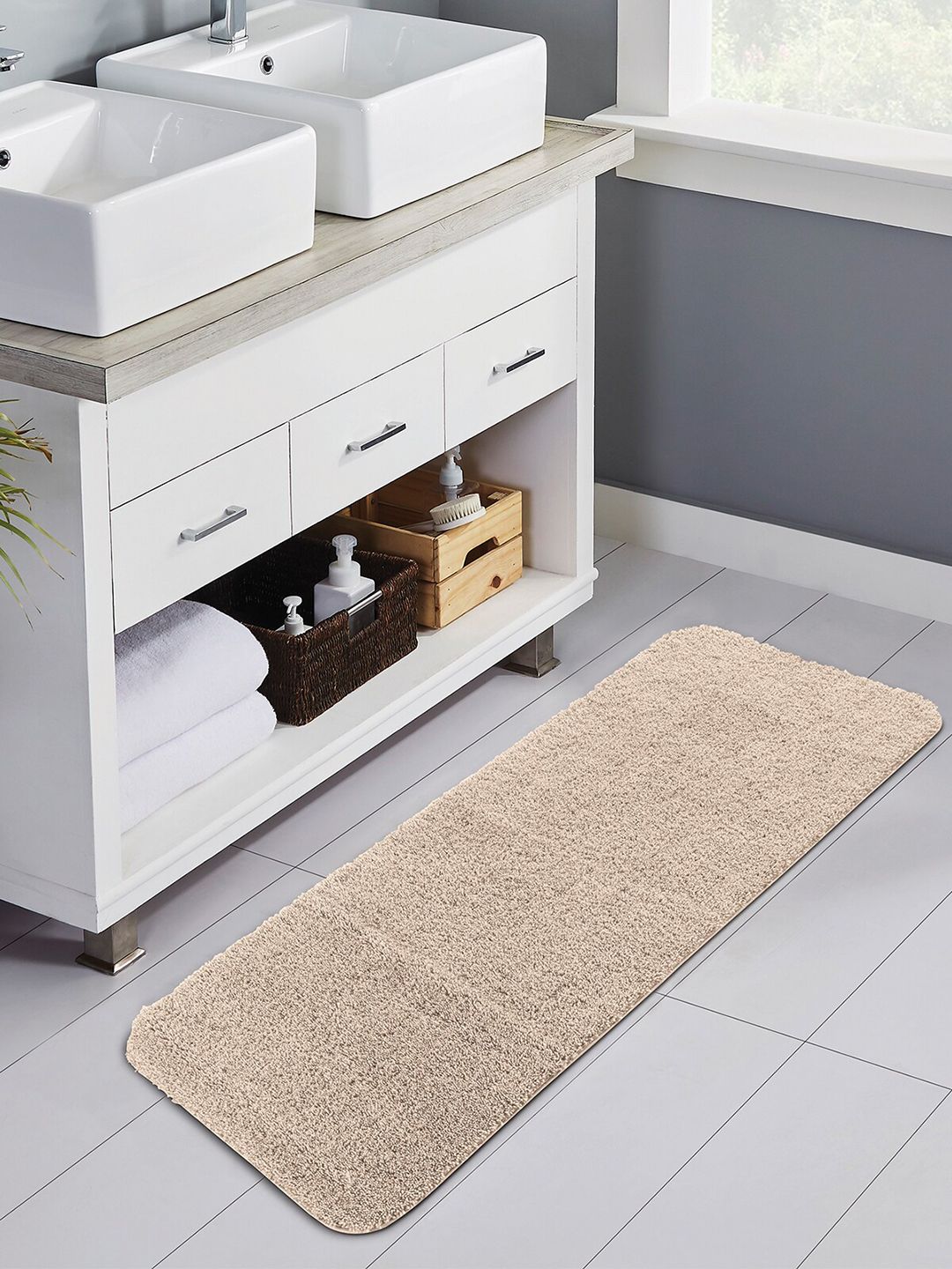 OBSESSIONS Beige Solid 1400 GSM Bath Rugs Price in India