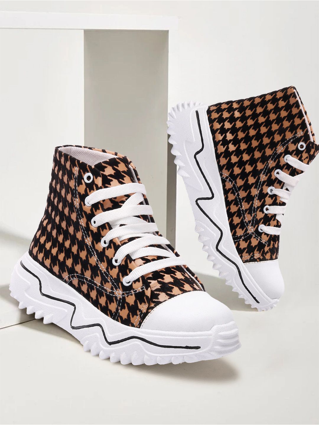 ZAPATOZ Women Tan Printed PU Sneakers Price in India