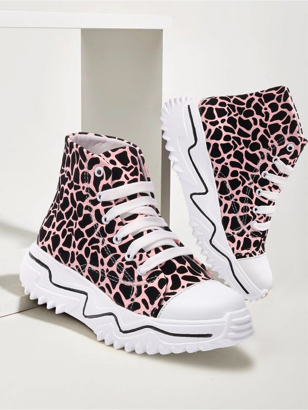 ZAPATOZ Women Pink Printed PU Sneakers Price in India