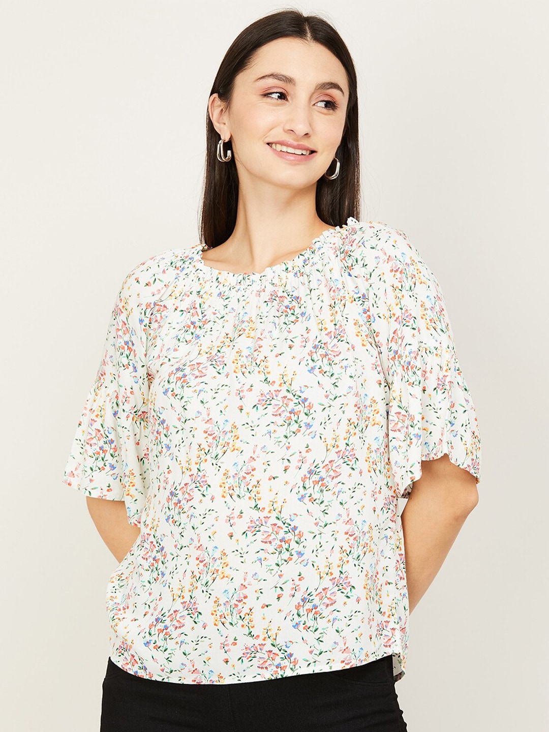 Fame Forever by Lifestyle White Floral Print Top Price in India
