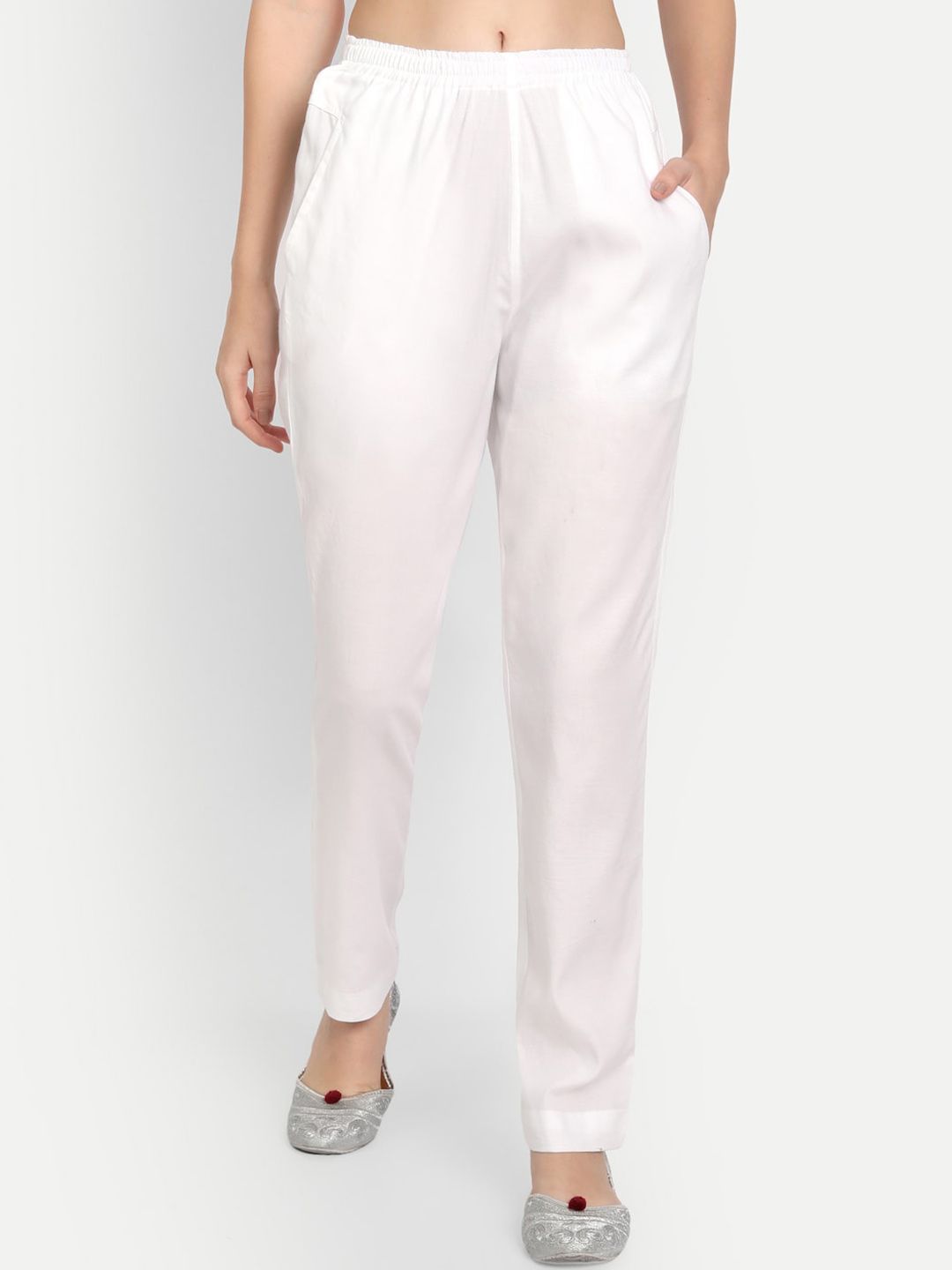 APELLA Women White Comfort Pleated Trousers Price in India