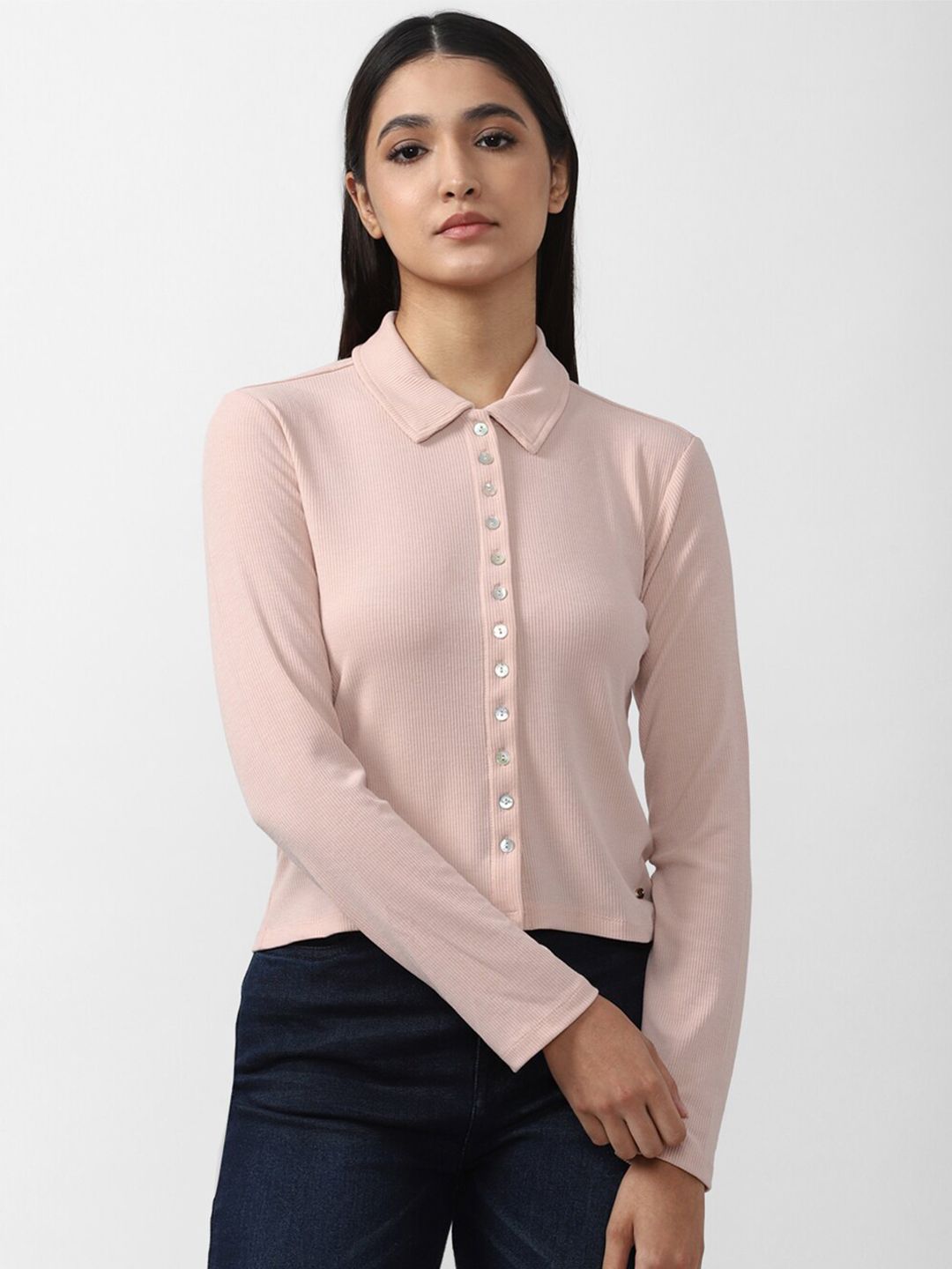 Van Heusen Woman Pink Pure Cotton Shirt Style Top Price in India