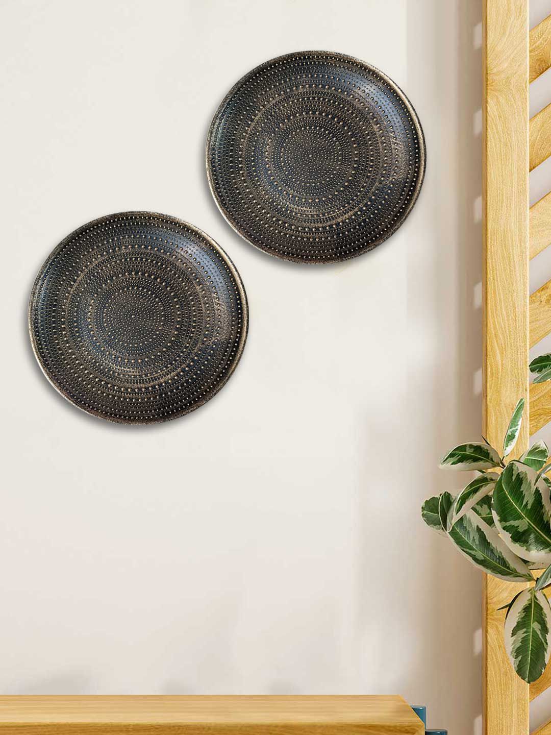 Art Street Set Of 2 Brown Dotted Wall Plates Price in India