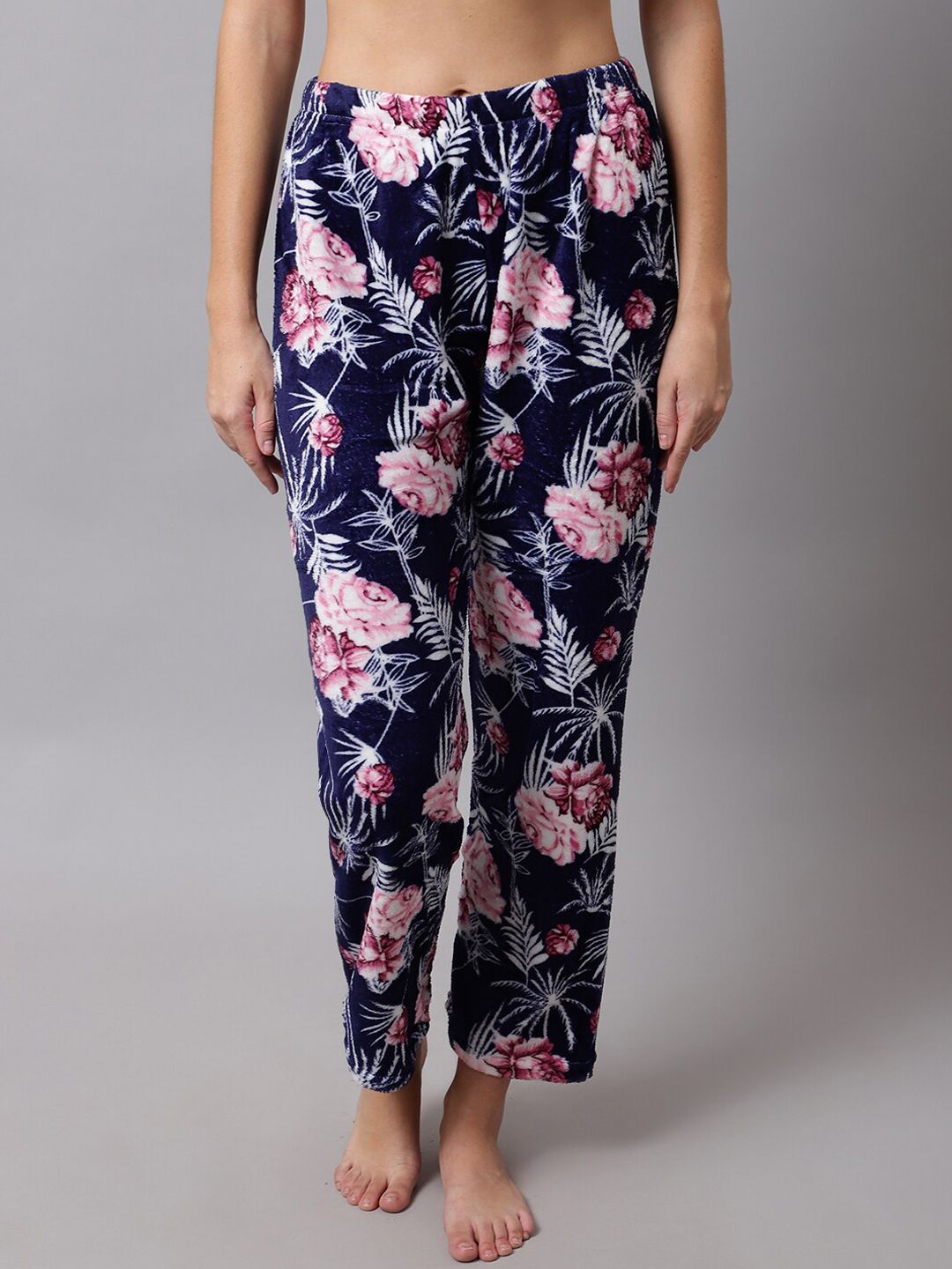 TAG 7 Women Navy Blue Floral Printed Lounge Pant Price in India
