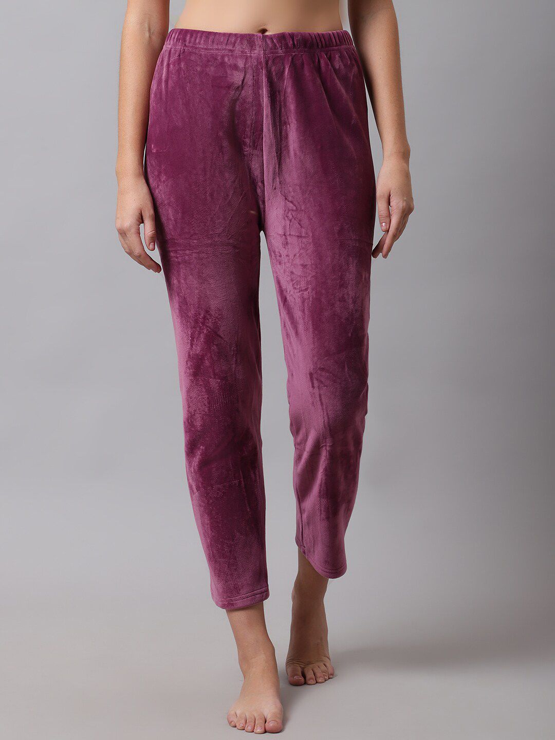 TAG 7 Women Purple Solid Velvet Lounge Pants Price in India