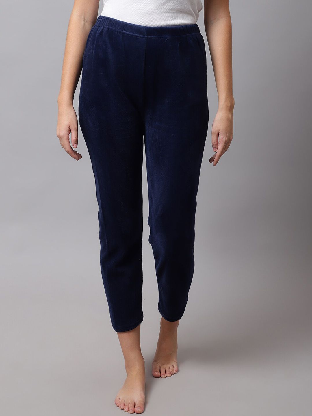 TAG 7 Women Navy Blue Solid Velvet Lounge Pants Price in India