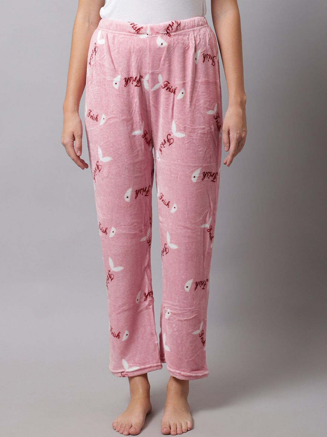 TAG 7 Women Pink & White Printed Lounge Pants Price in India