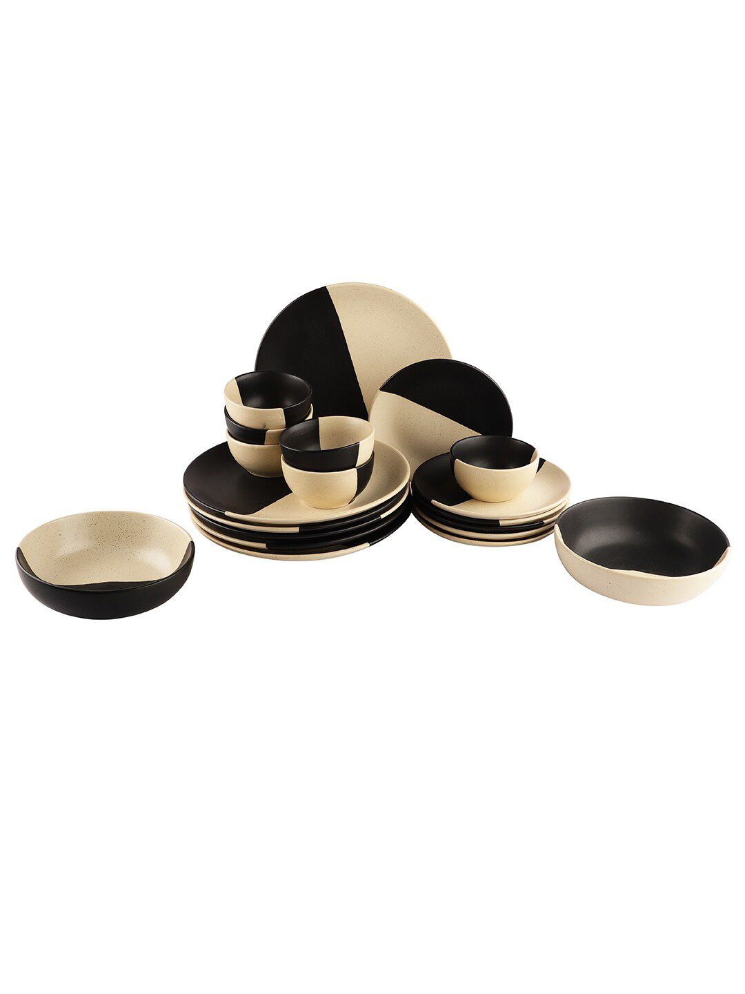 MIAH Decor Black & White 20 Pieces Handcrafted and Hand Painted Printed Stoneware Matte Dinner Set Price in India