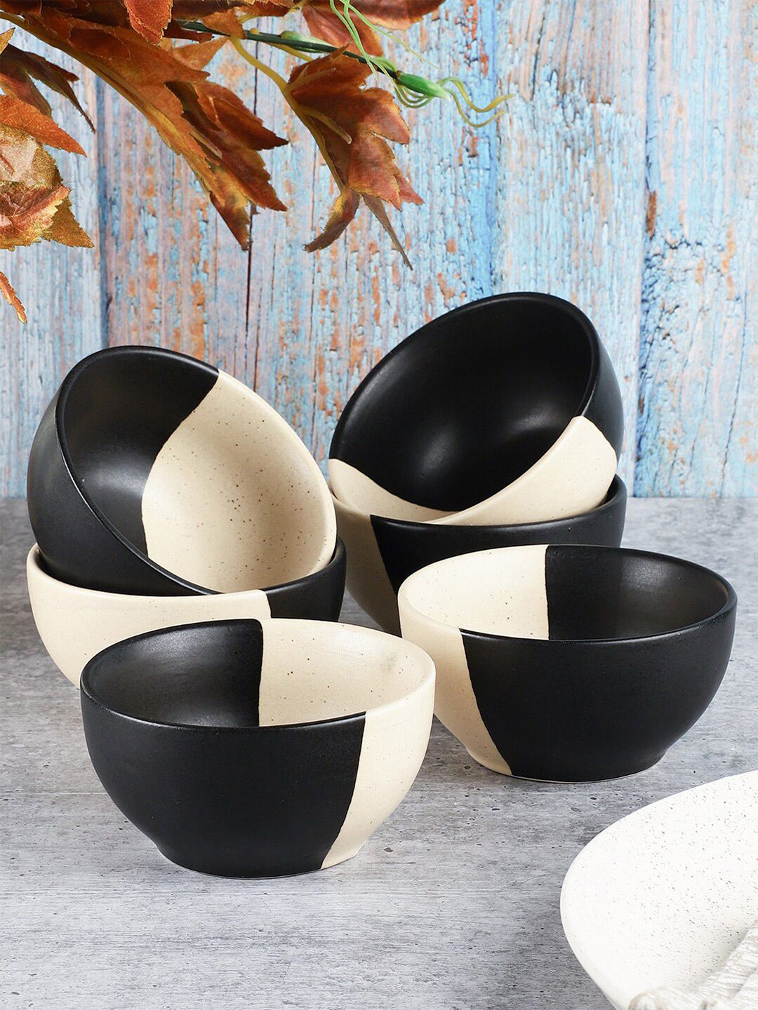 MIAH Decor Black & White Set Of 6 Printed Stoneware Matte Bowls Price in India