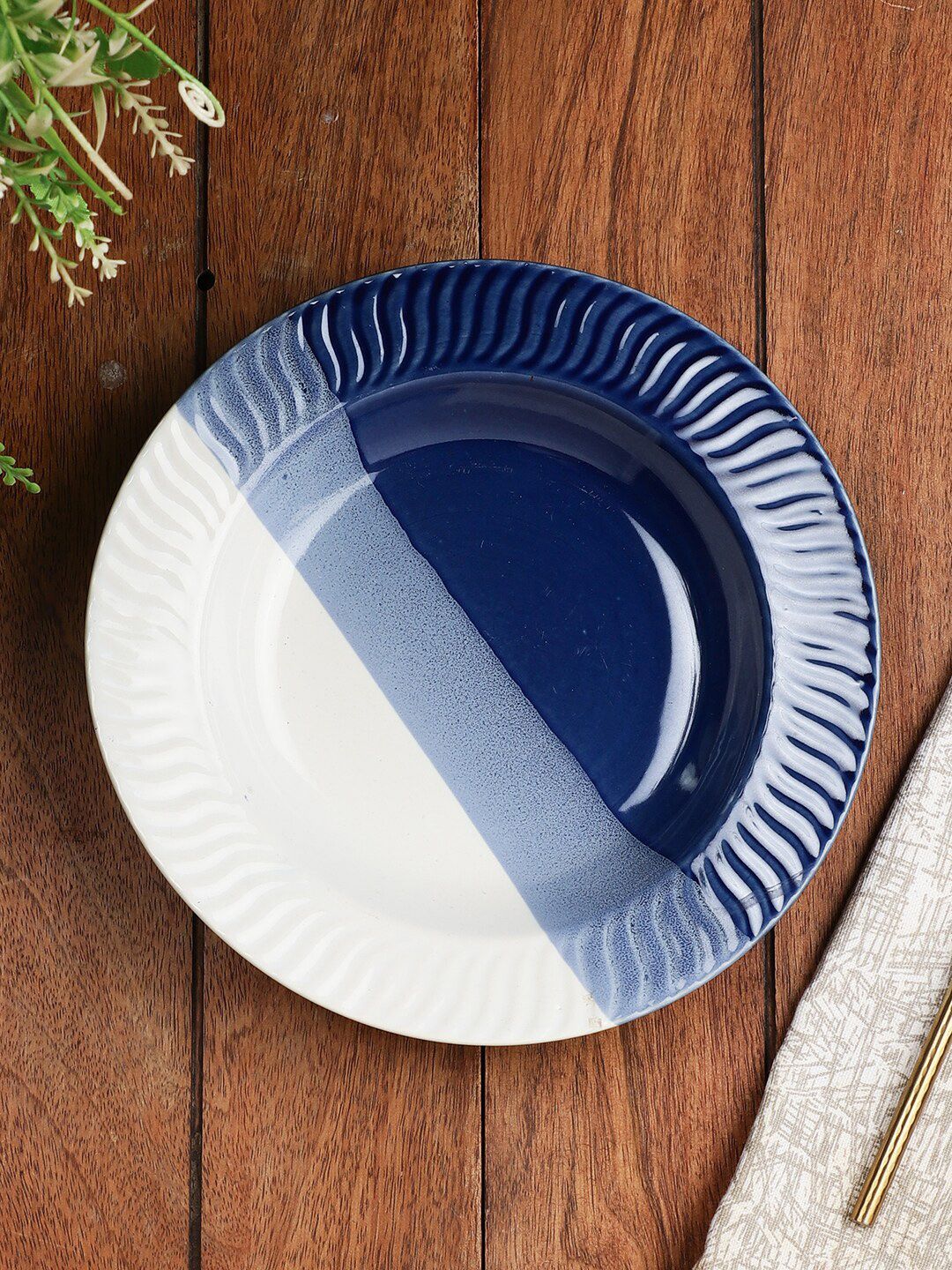 MIAH Decor Blue & White Printed Porcelain Glossy Bowl Price in India