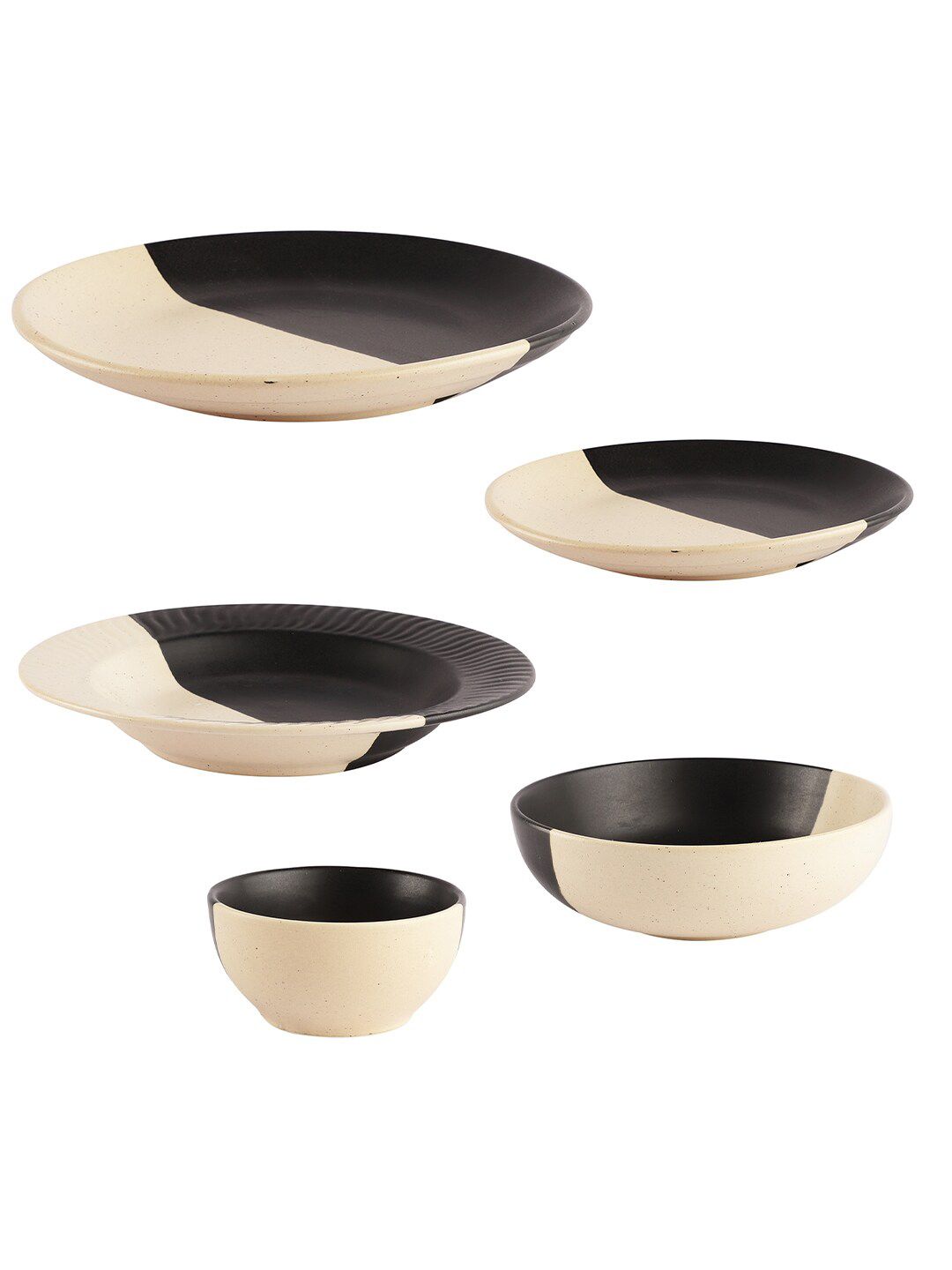 MIAH Decor Black & Cream-Coloured Set Of 16 Printed Stoneware Matte Dinner Set Price in India