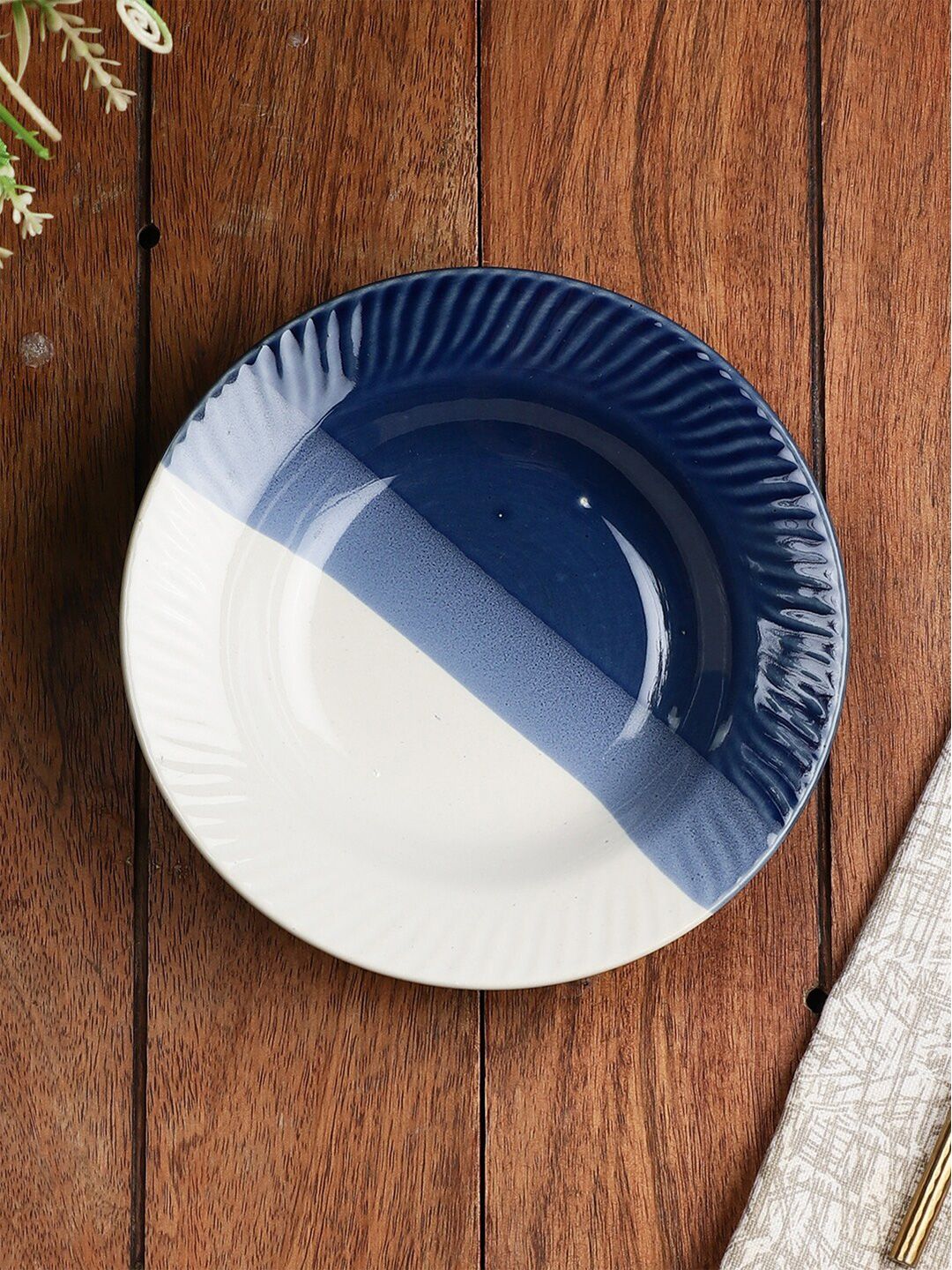 MIAH Decor Blue & White Printed Porcelain Glossy Bowl Price in India