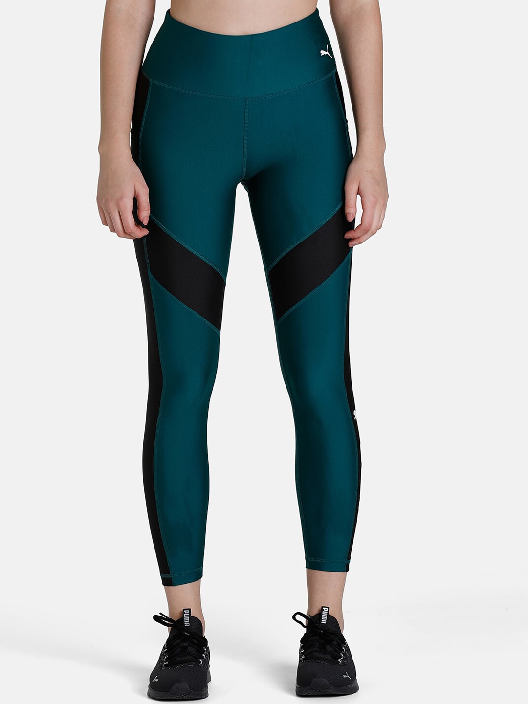 Puma Women Green Colourblocked Ankle Length Tights Price in India