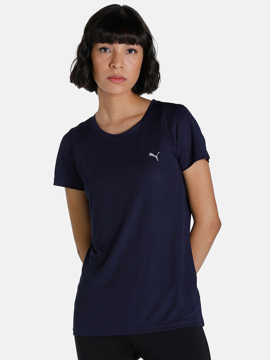 Puma Women Navy Blue Performance Regular Fit Training dryCELL T-shirt Price in India