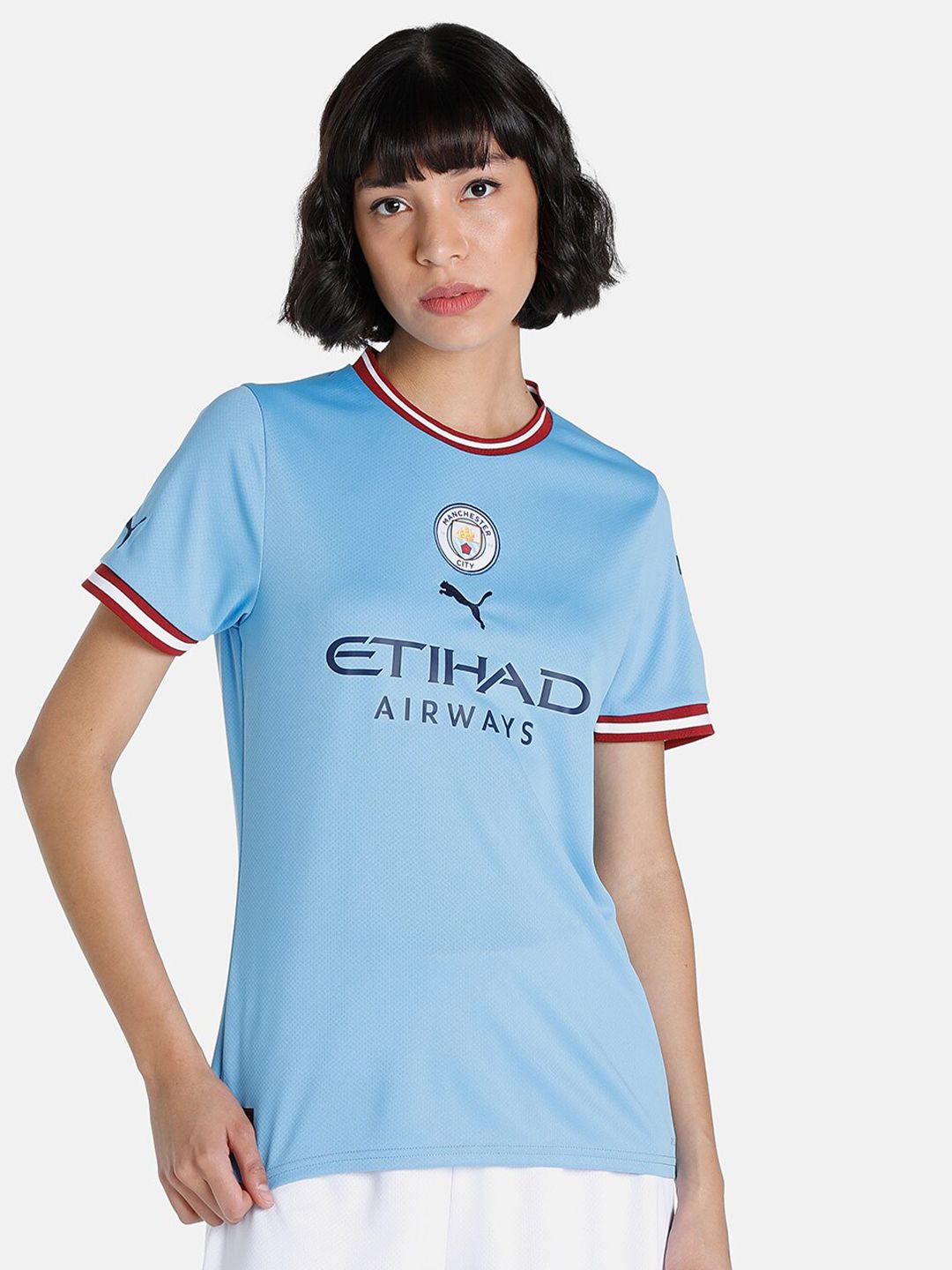 Puma Women Blue & Red Typography Manchester City Printed T-shirt Price in India