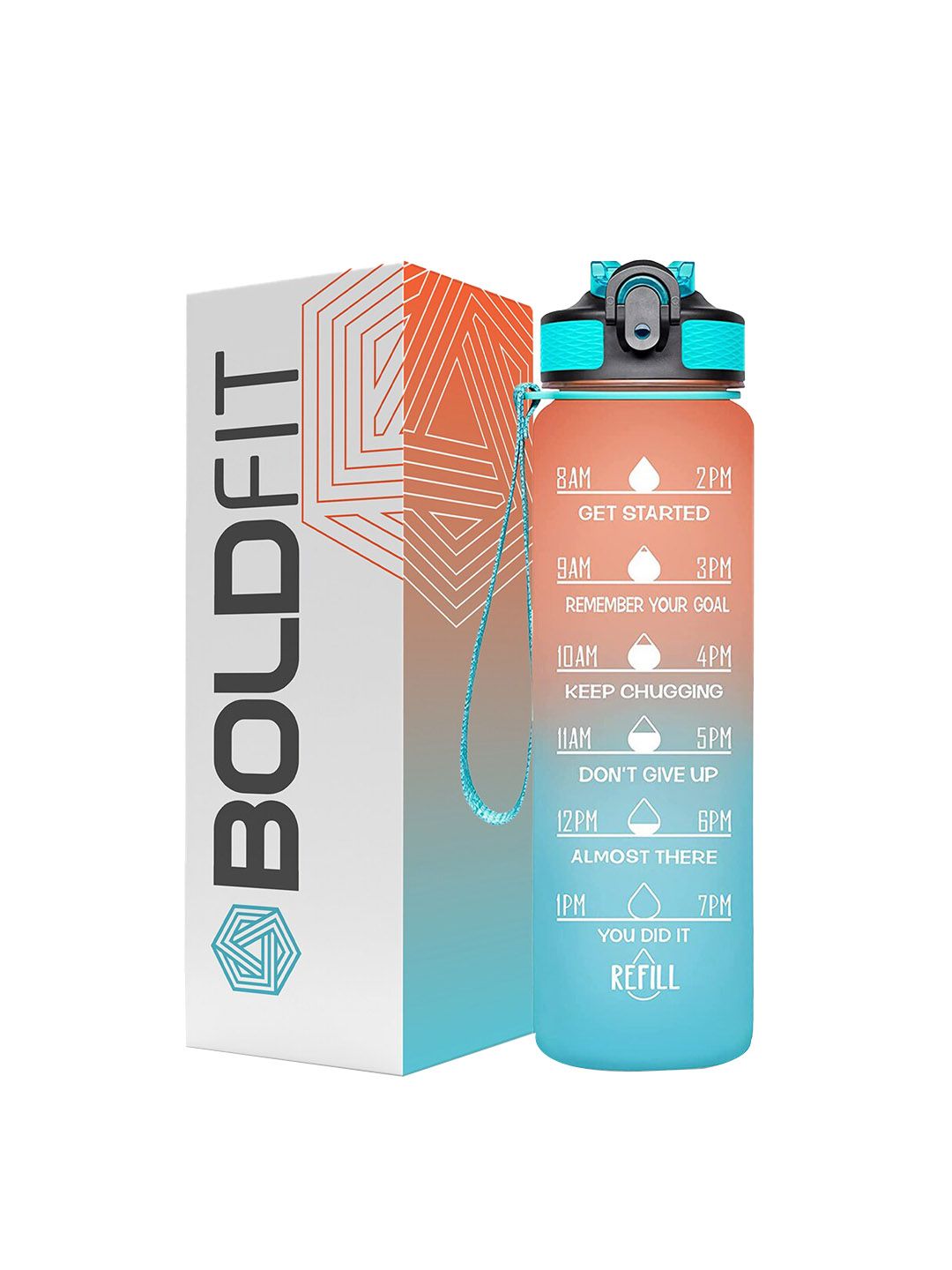 BOLDFIT Orange &  Turquoise Blue Typography Printed Sports Sipper Water Bottle Price in India