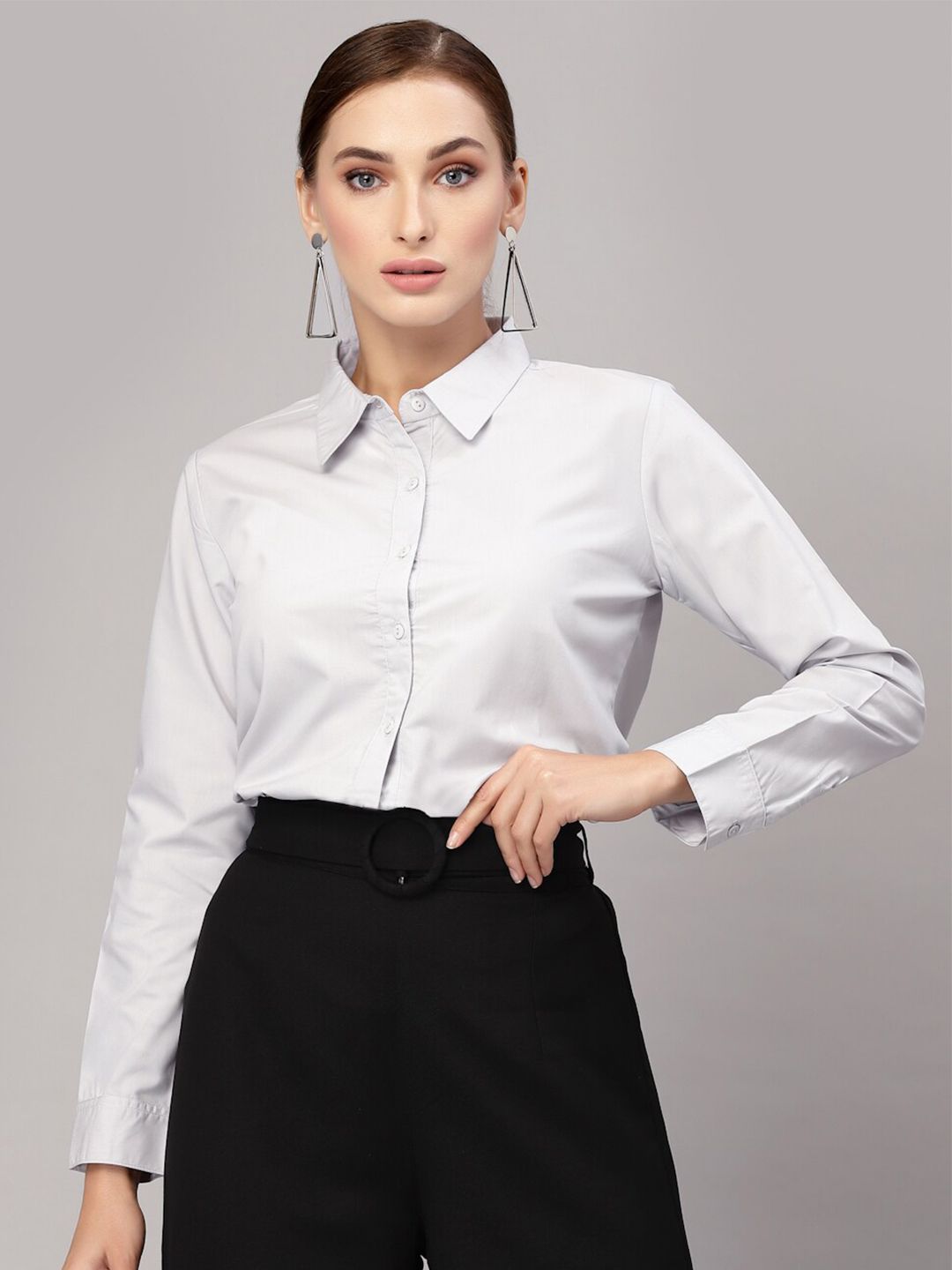 Style Quotient Women Grey Solid Classic Formal Shirt Price in India