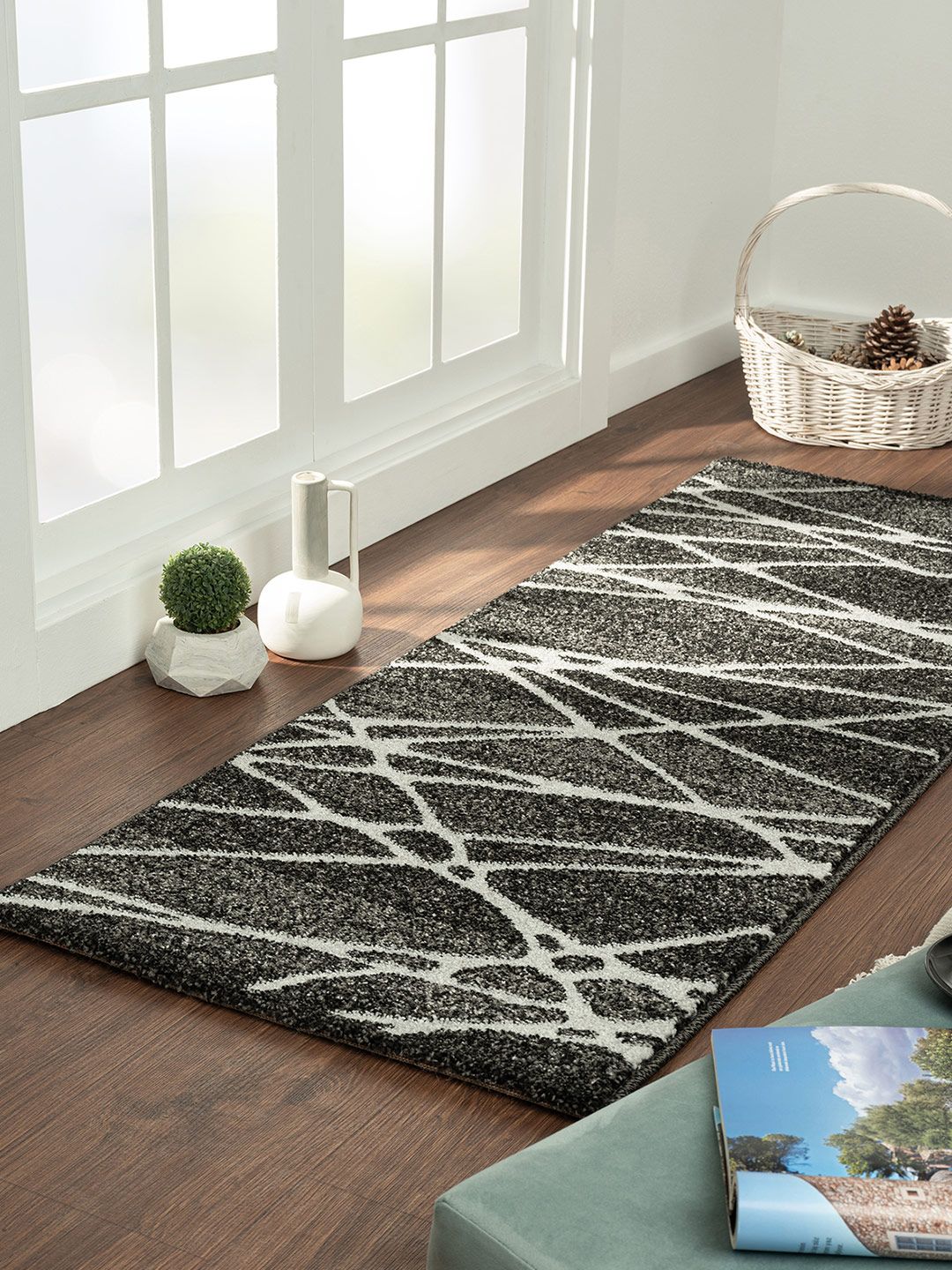OBSESSIONS Grey Abstract Floor Runner Price in India