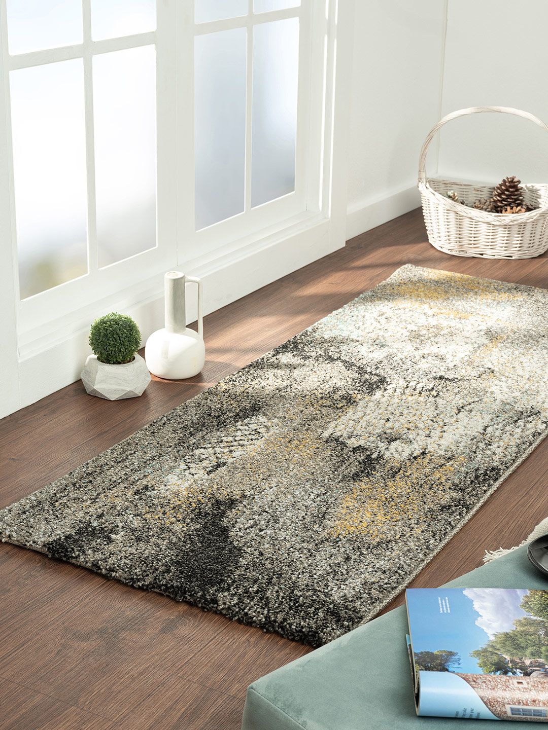 OBSESSIONS Grey Abstract Floor Runner Price in India