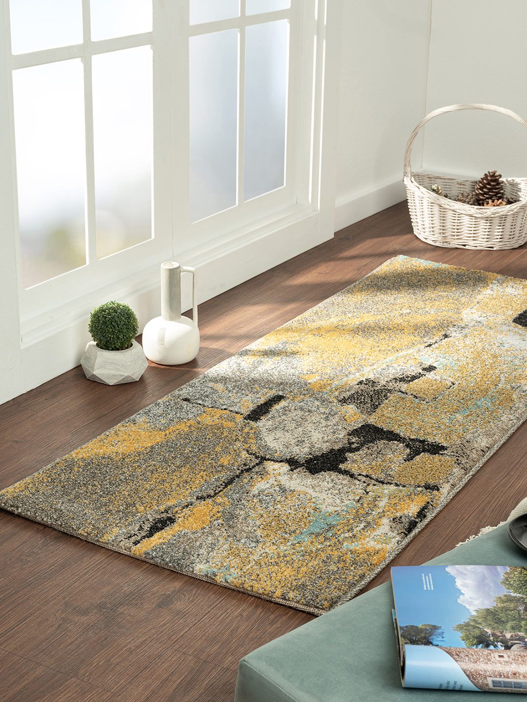 OBSESSIONS Yellow Abstract Runner Price in India