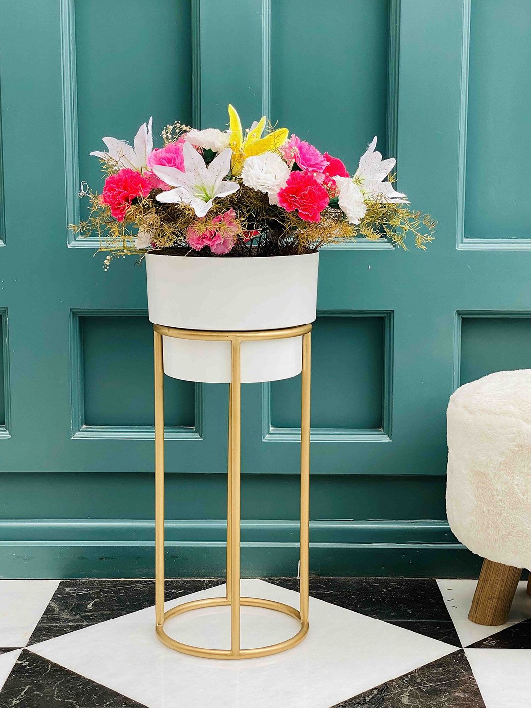 Folkstorys Gold-Toned & White Solid Metal Planters Price in India