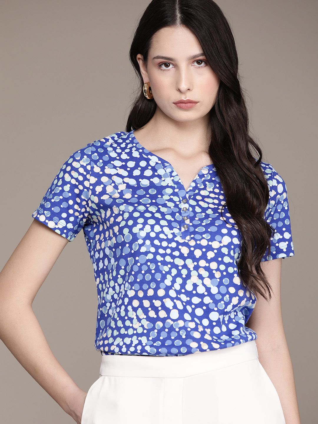 Macy's Karen Scott Blue & White Polka Dot Print Top Price in India