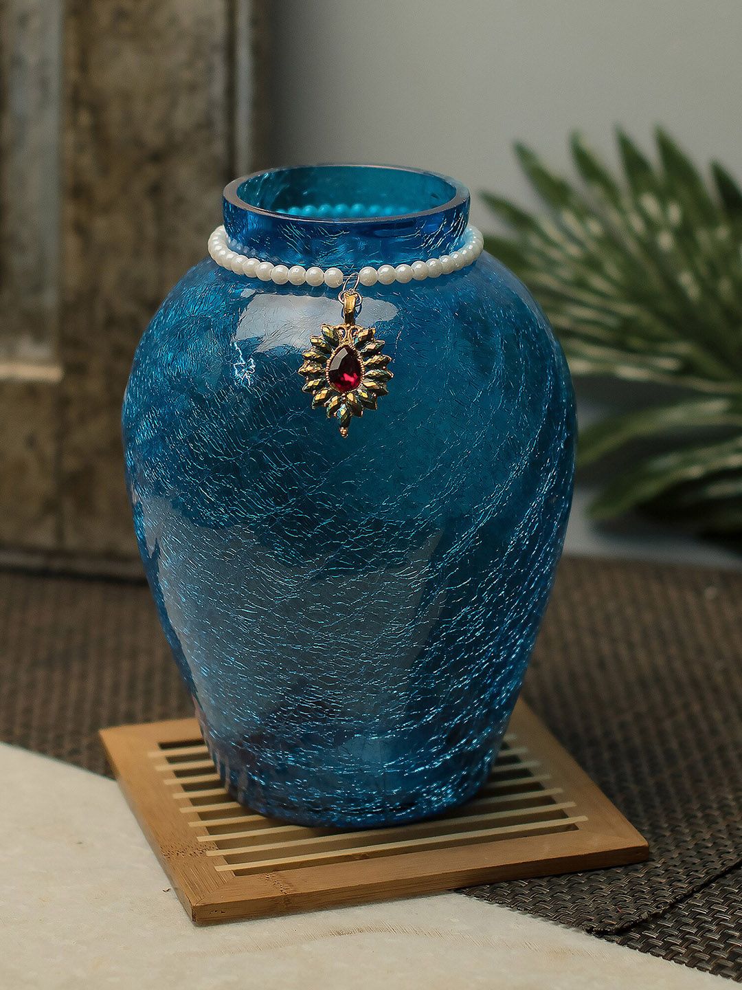 Homesake Blue Glass Crackle Planters Price in India